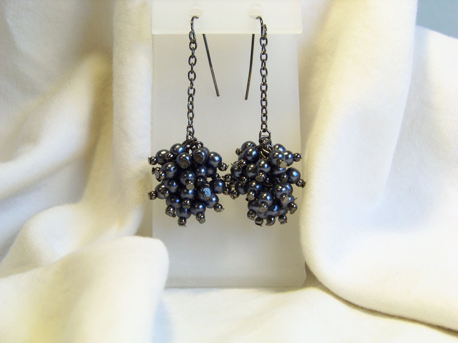 Black Beaded Cluster Earrings