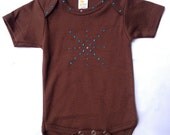 Chocolate Short Sleeved Bodysuit with Turquoise & Pink Rhinestuds Designed as a Sunburst