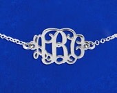 Monogram Bracelet Sideways Sterling Silver 925 Initials Customized Name Personalized Letters Jewelry Custom Made 2 Sides Attached Anklet