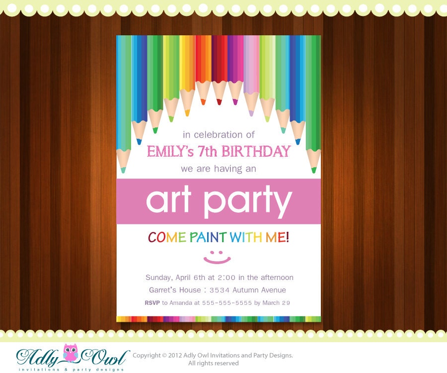 Rainbow Art and Craft Personalized  Birthday Party Invitation Card for boy and girl  - ONLY digital file - you print
