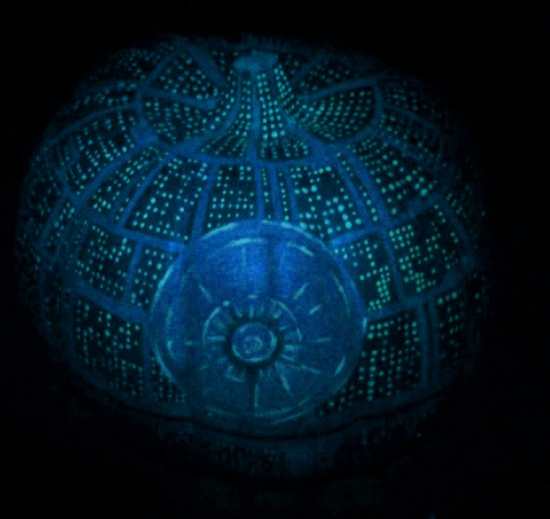 Death Star pumpkin - UV and glow-in-dark details - artificial pumpkin