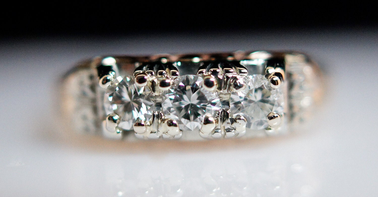 Love You- 18k and 14k Yellow Gold, Diamond Ring, Size 5.5