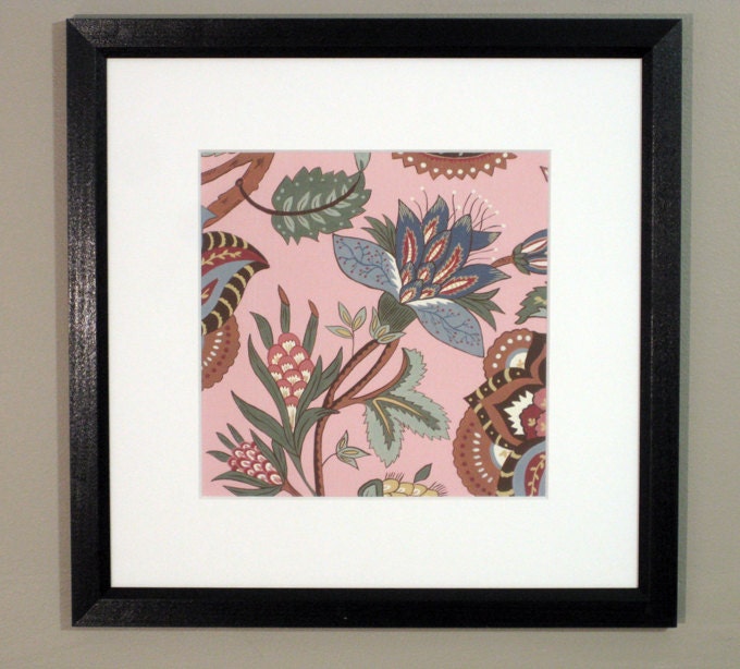 8 x 8 Art Print,  Jacobean Textile Design, Rose 2, with 12 x 12 mat