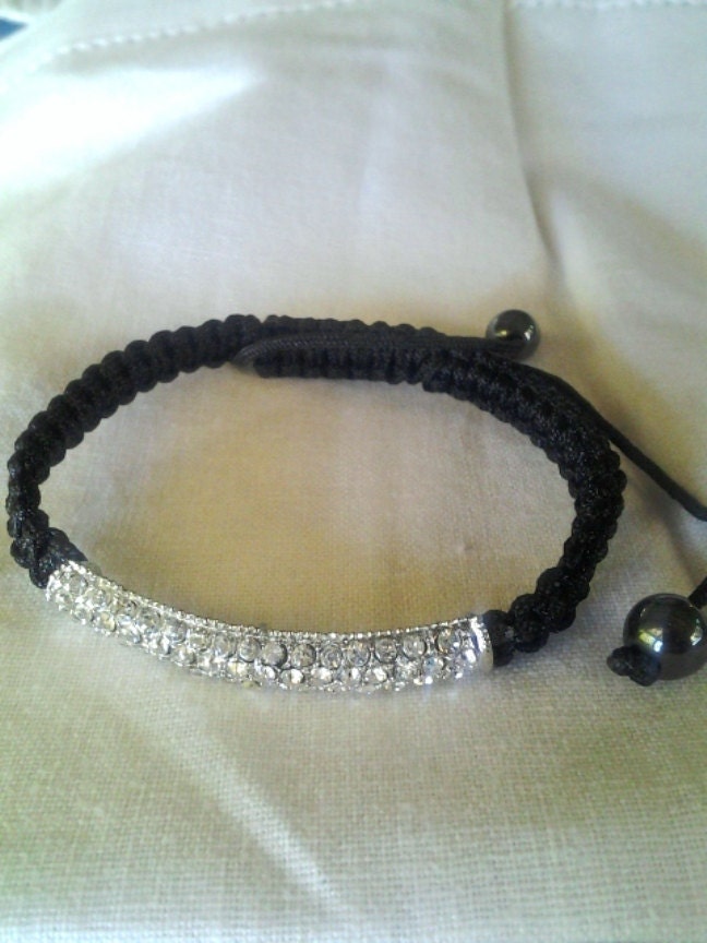 Rhinestone  Shamballa Black Bracelet