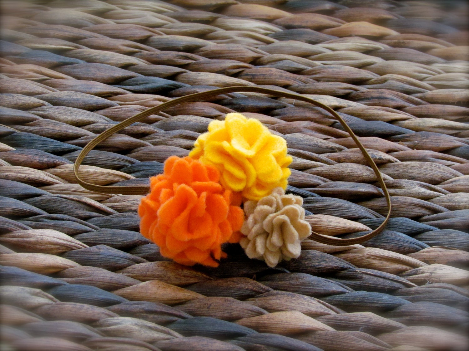 fall headband - Thanksgiving headband - newborn headband - yellow, orange, tan felt flower - flower headband