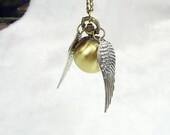 Harry potter golden snitch necklace Enchanted Steampunk Double Sided wings Pocket Watch Necklace