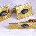 Vintage Mens Jewelry Retro Anson Cufflinks Tie Clasp Bar Set Hematite Stone Goldtone