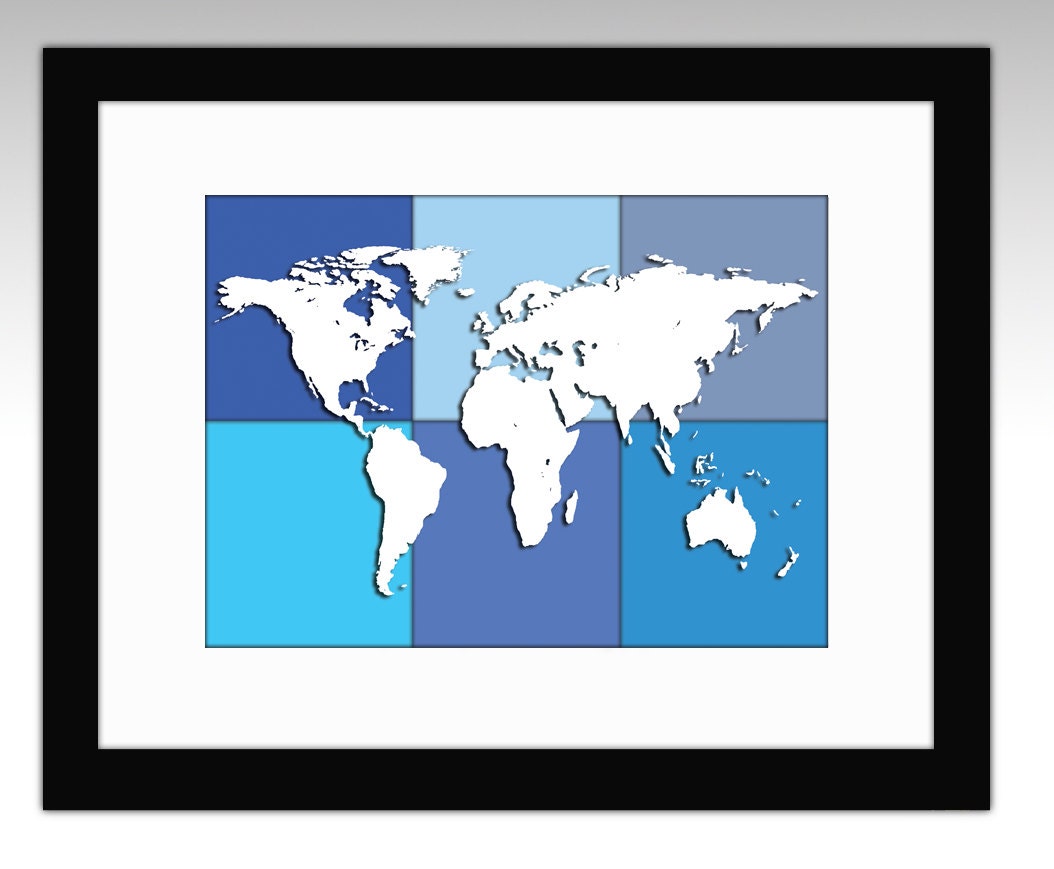 World map Original illustration art print 11"x17"- Photo quality print on fine art Paper - Fashion art print poster.