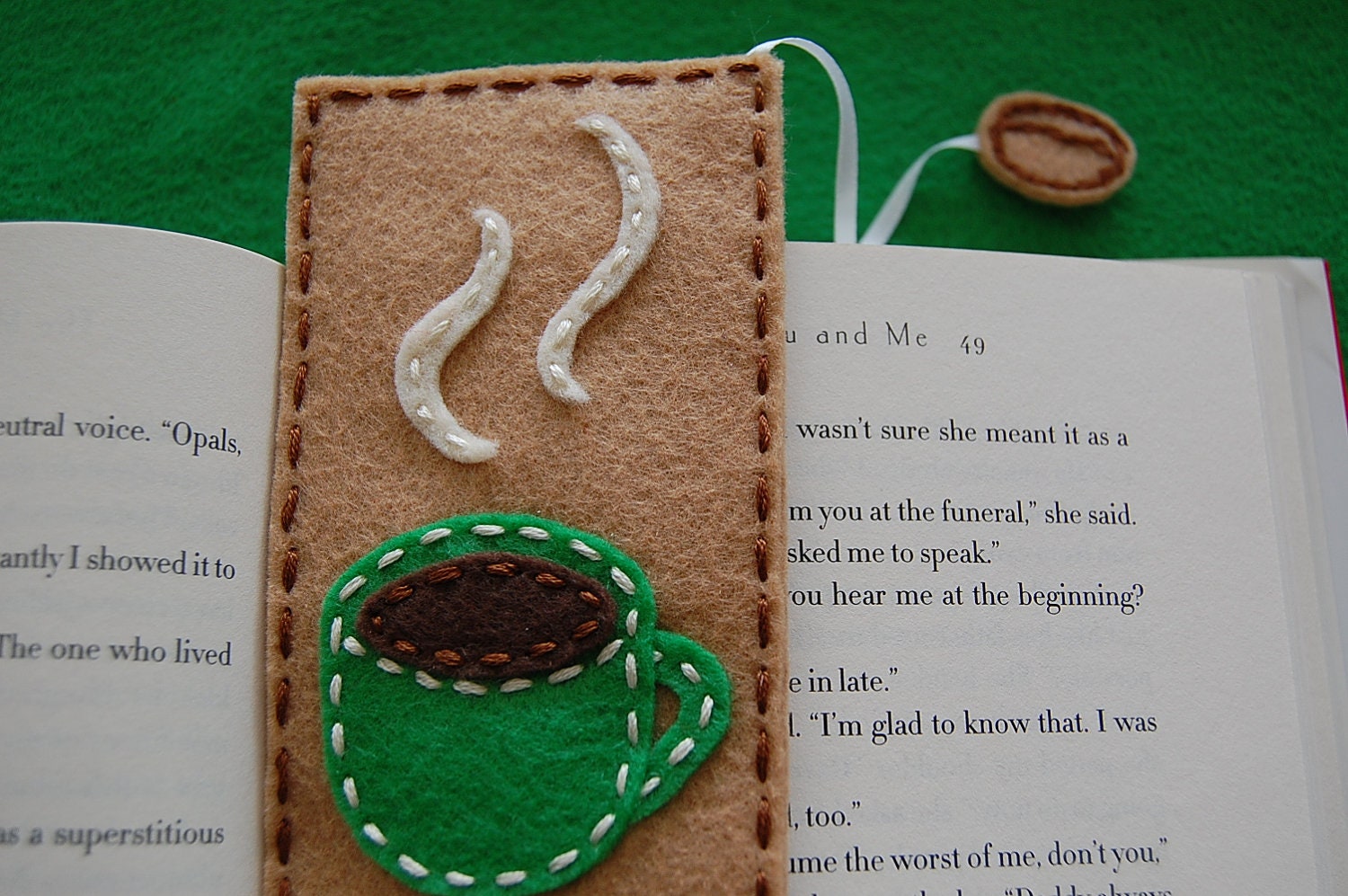 Felt bookmark with a coffee mug.
