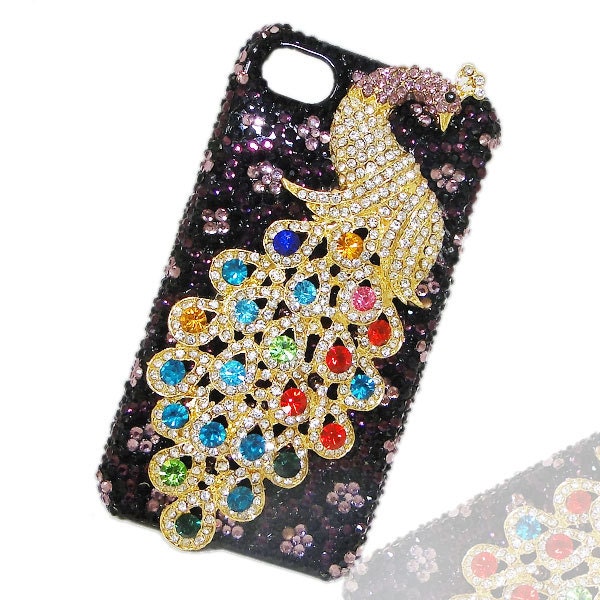 Handmade Bling Peacock Cover, iphone 4,4s case, Cell phone cover, Multi Swarovski Crystal Phone Cover, Rhinestone Case Accessories-113118453