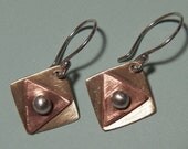Geometric Mixed Metal Medley - Sterling silver Ball - Brass Square - Copper Triangle Dangles - trendy minimal design