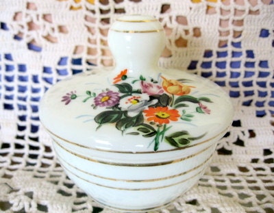 Art Deco Czech Hand Painted Dresser Trinket Jar Ca. 1930's