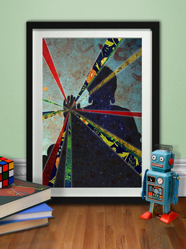 Buddha Abstract Print, Collage Poster, Modern Art, Surrealism, Buddhist, Printable, Download, Home Decor