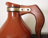 Pitcher, Ceramic Pottery, Kitchen Decor, Wood Handled Pitcher, Autumn Decor