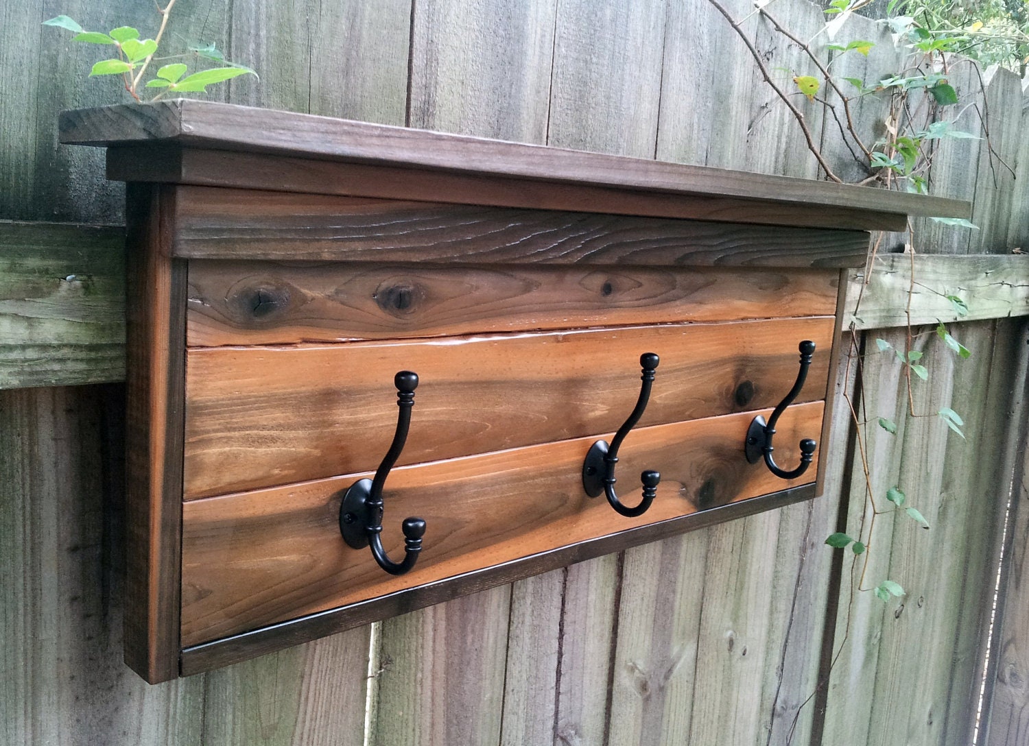 Cedar Coat Rack with 3 Hooks/ Rustic / Weathered / Wall Mounted / Handmade - CedarOaks