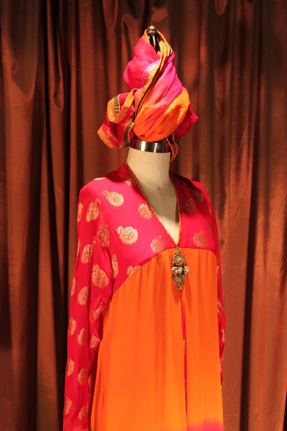 Pink and orange silk shalwar kameez dress salwar kurta Pakistani Indian