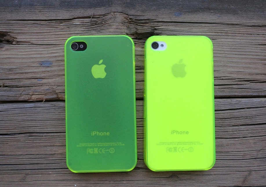 Super Pop --iPhone 4 4S Case Matte Clear Neon Green Yellow Hard but Soft Case --4TC001G - 4UPhone