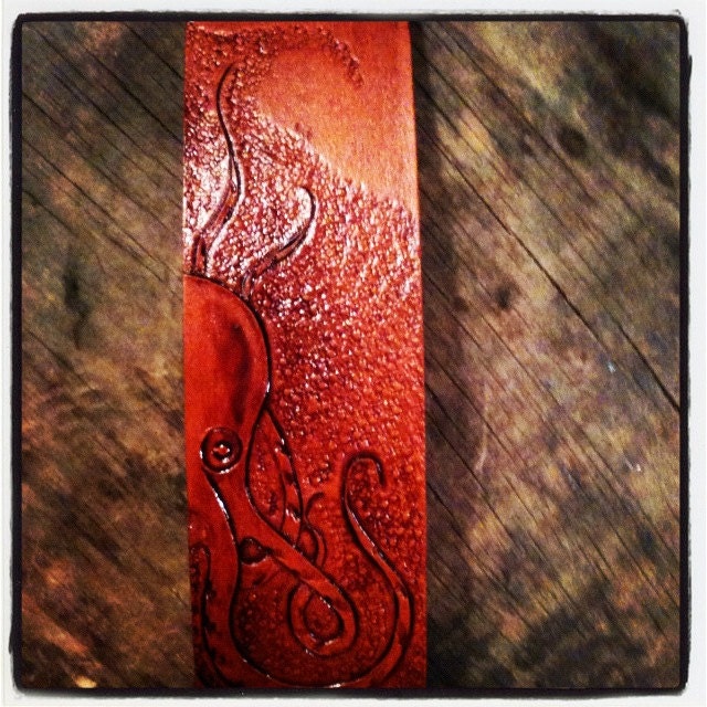 Cuff - Leather - Women's - Hand-Tooled Octopus Bracelet - 7.5" medium IN STOCK