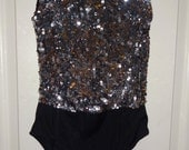 Dark Silver Cabaret Sequin Leotard or Blouse - Oleg Cassini Size Small