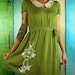 Retro Green Dress Woodland Cuckoo Clock Squirrel Birds Deer Tunic Vintage Inspired Screen Printed Fashion