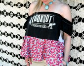 SALE--REVIVAL Upcycled Boho Top/Shirt, Off the Shoulder, Medium to Large, Recycled Tshirt, Repurposed, Eco Friendly Clothing
