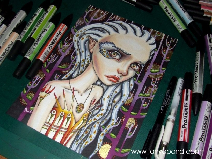 ANDROMEDA - original pen and ink illustration art by Tanya Bond - space girl - lowbrow fantasy - sci-fi alien queen