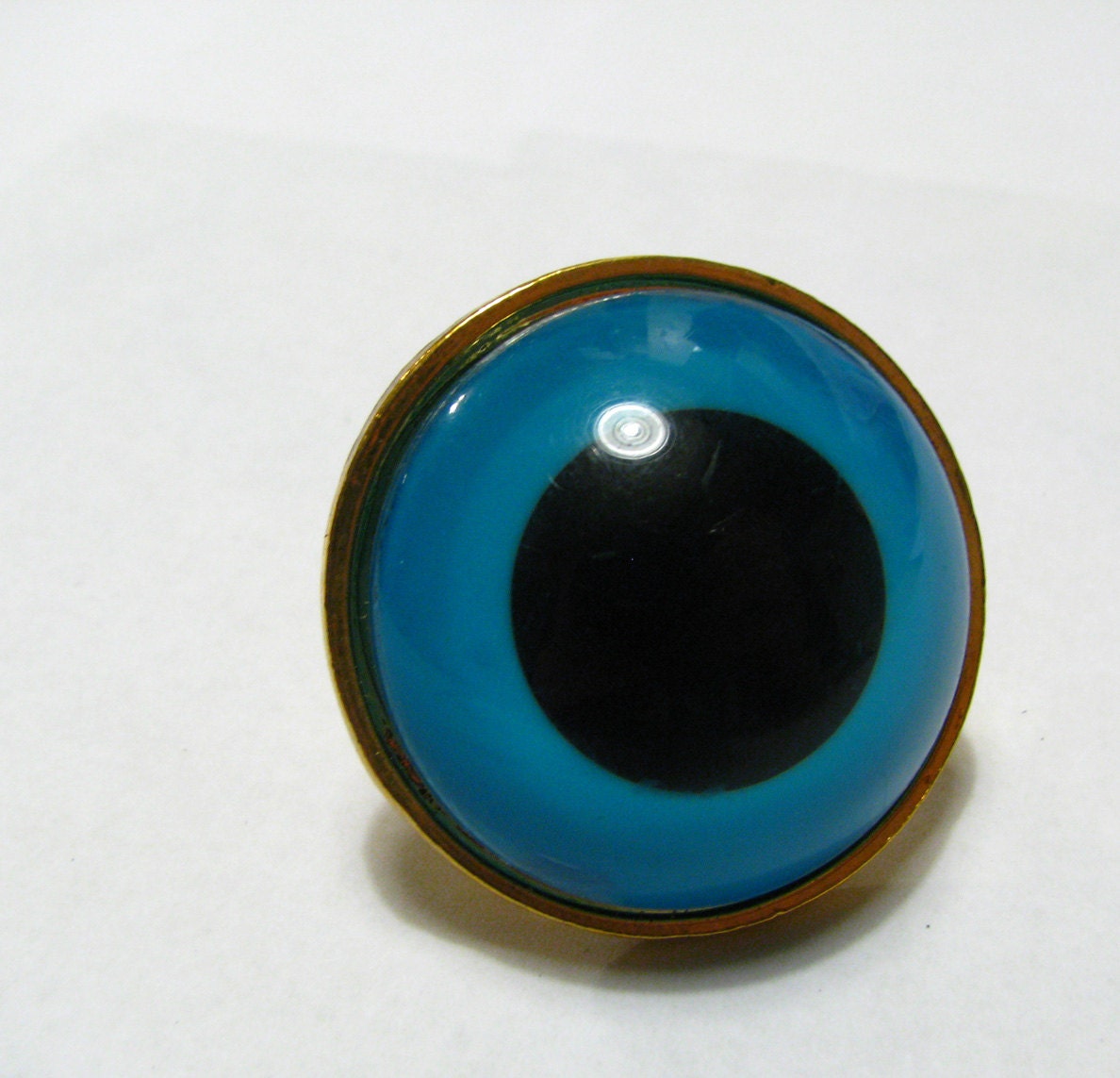 The Evil Eye - Big Blue Taxidermy Eye Gold Ring - Size 7