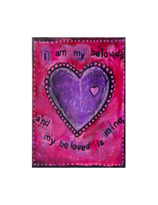 HEART art print - I am my beloved's and my beloved is mine, Wedding Gift, Anniversary, Valentine's Day, Judaica, Love Art Print Mixed Media