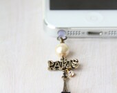 iPhone Earphone Plug. Paris Eiffel Tower Cell Phone Charm. iPhone4, iPhone5, iPad, Samsung Accessories. Free Shipping.