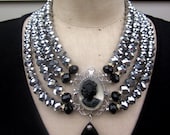 Statement Necklace, Multi Strand Necklace, Cameo Necklace, Vintage Necklace - Pyrite Princess