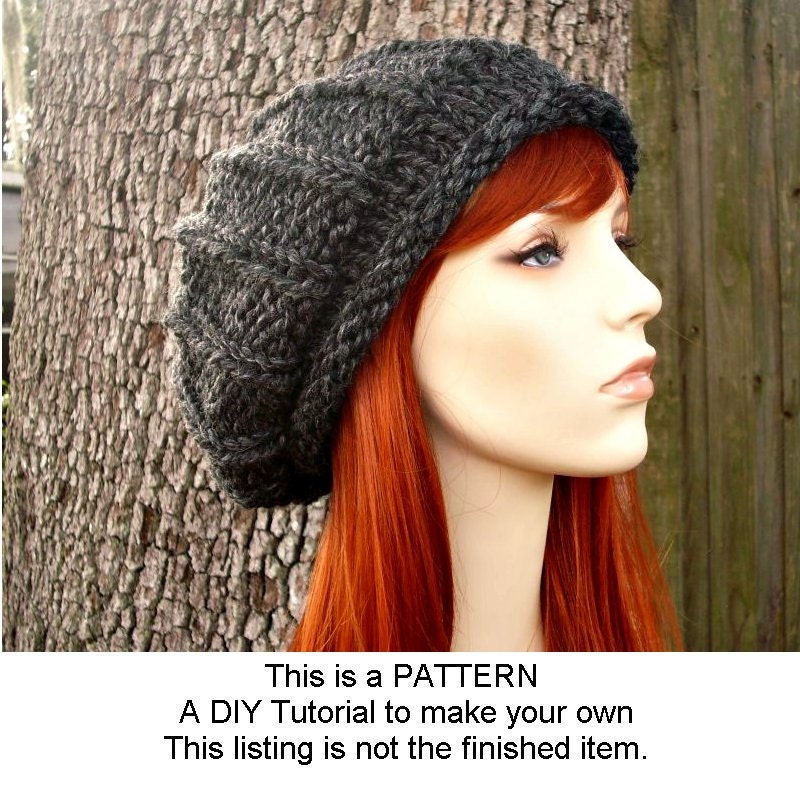 Instant Download Knitting Pattern - Knit Hat Knitting Pattern - Knit Hat Pattern for Chunky Rolled Brim Ribbed Beret Hat - PDF Pattern
