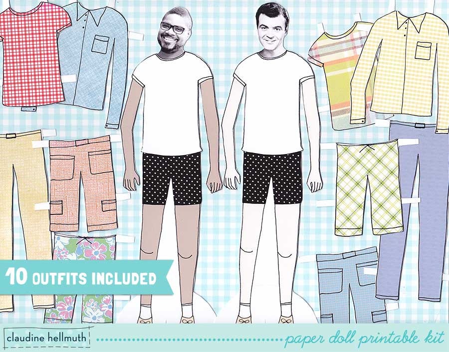 MAN paper doll set - easy for you to customize with your own photos - printable PDF - INSTANT download