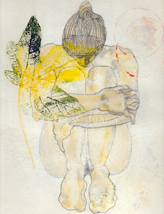female figure, pencil drawing, rice paper