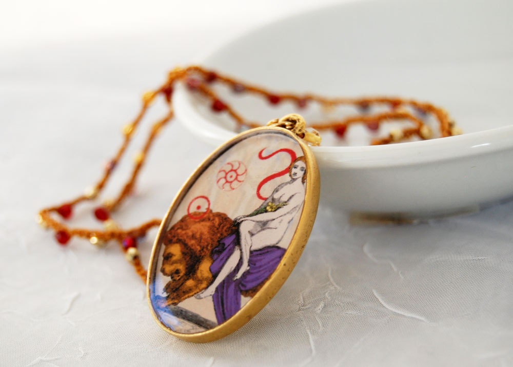 Crochet Necklace with Leo Pendant - Zodiac Pendant necklace