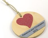 Personalized Christmas Ornament Crimson Red Heart Your Text - 2012 - Our First Christmas - Family Christmas Ornament - Personalized Name