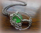 Lime Green Moon in a Tree of Life Necklace-Sterling Silver-Light green-Margarita Green