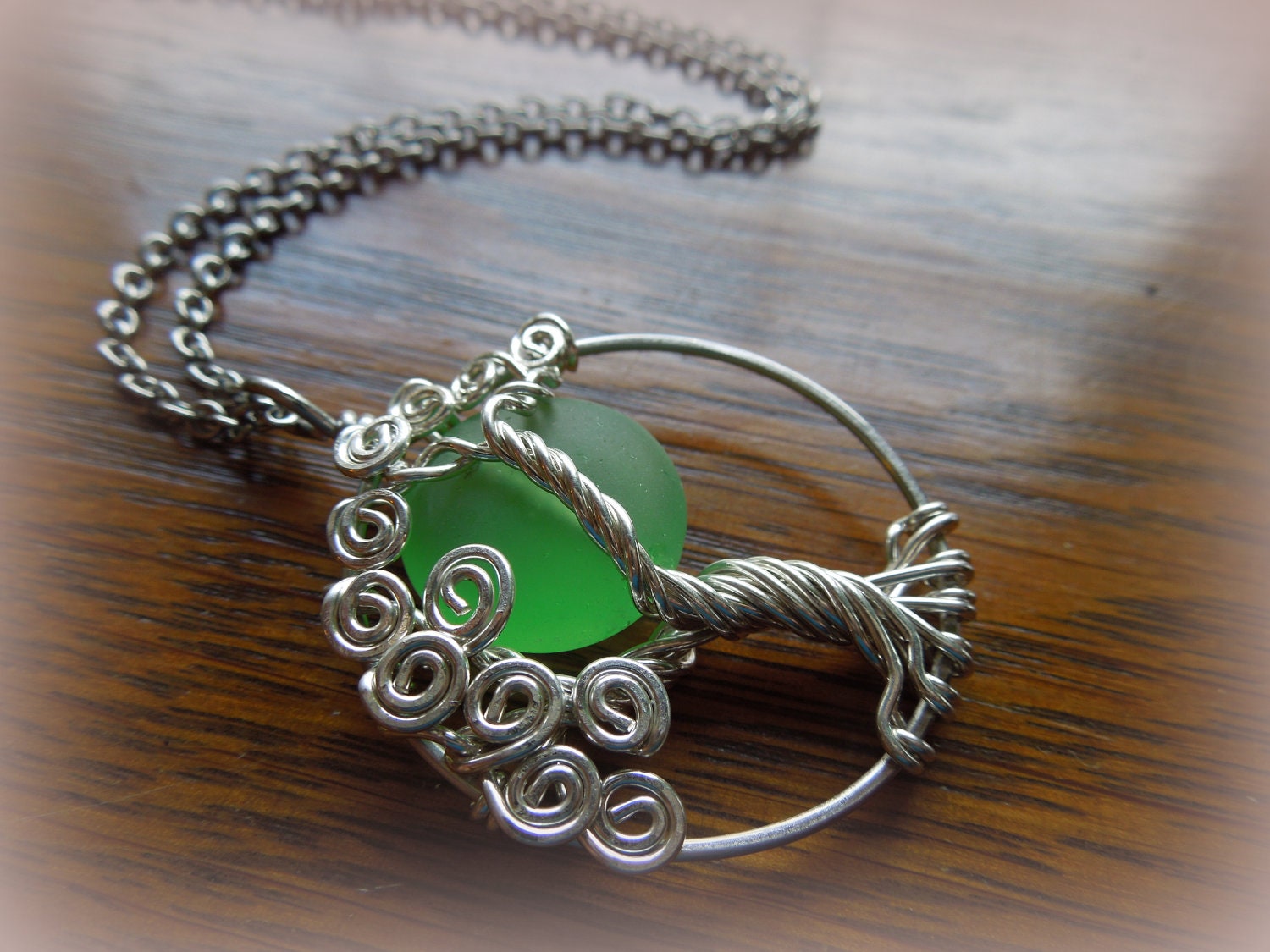 Lime Green Moon in a Tree of Life Necklace-Sterling Silver-Light green-Margarita Green