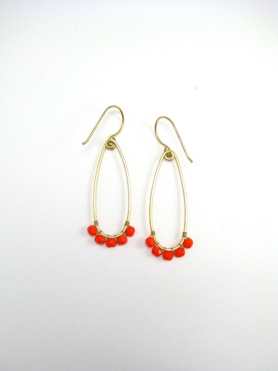 Coral Red & Gold // Lipstick Earrings // Wire Work // Women's Jewelry // Cherry Red
