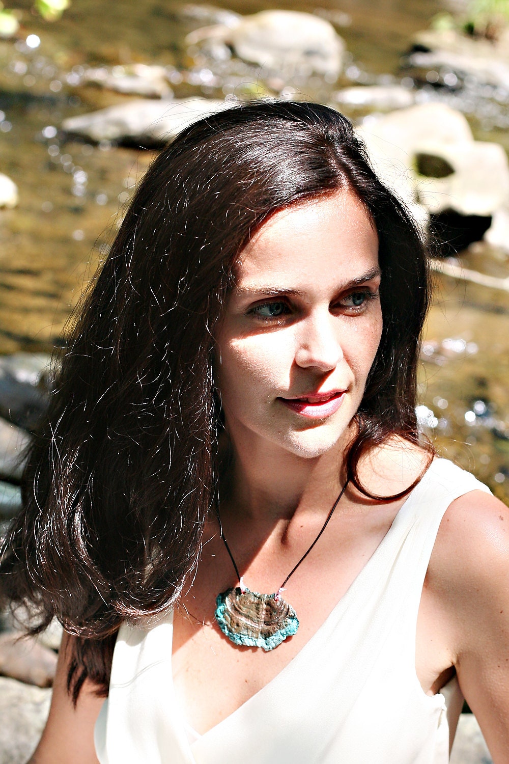 Blue Dipped Lichen Necklace. Copper. Leather. Statement Necklace