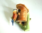 Vintage Czech Bird Wall Pocket Planter Czech Ceramics Figurine Wall Hanging Red Dime Mark