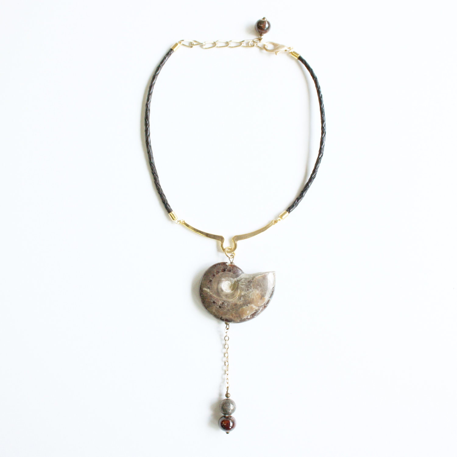 Leather, Metal and Stone, Ceramic and Fossil - The Nautilus Necklace
