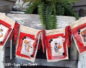 HALLOWEEN Fabric  Flag Garland OOAK with buttons and collage images