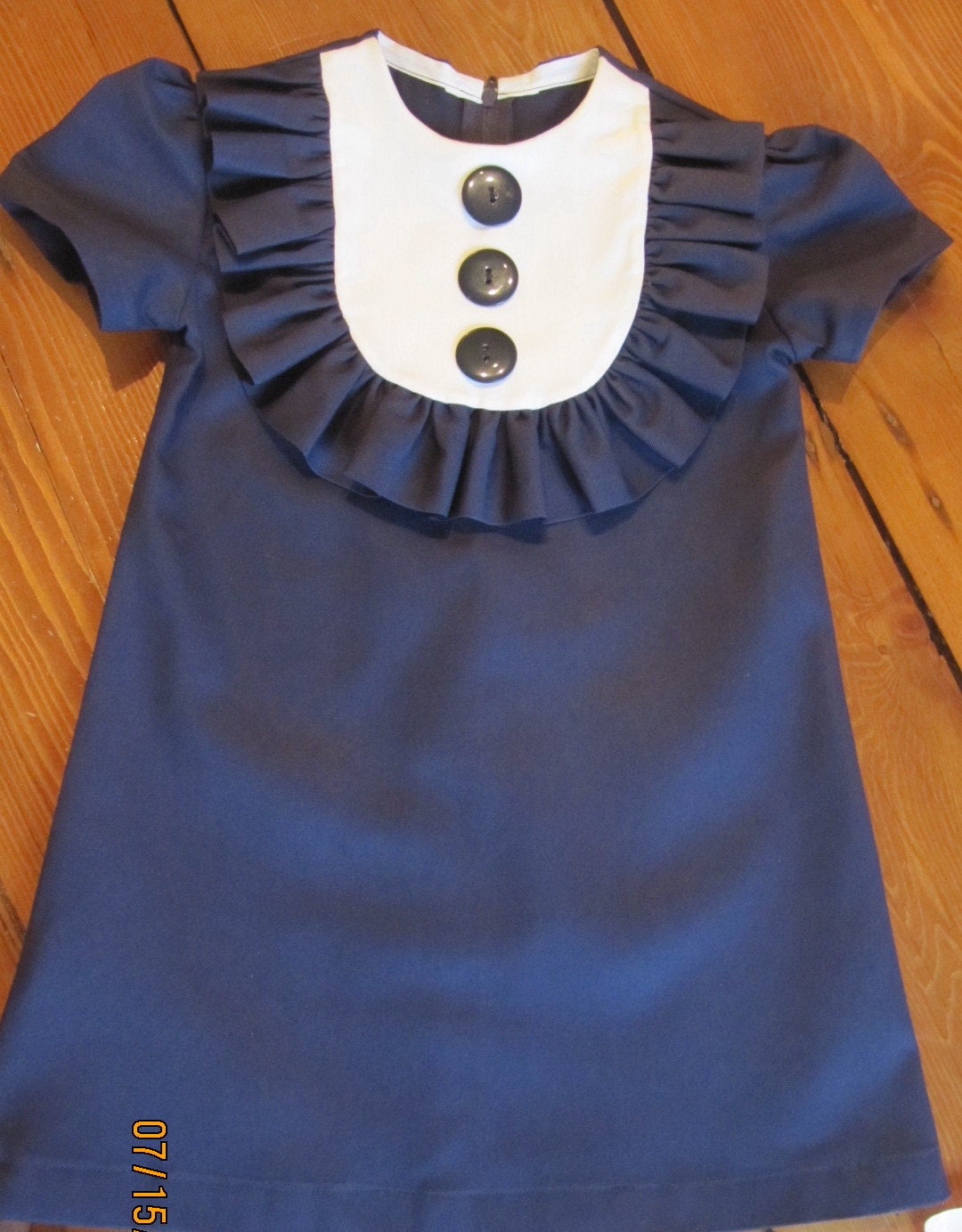 Retro 1960's style  Navy Layla dress... with bib and ruffle,children clothing