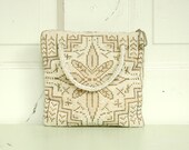1950s Cream Beaded Handbag / Vintage Art Deco Style Purse
