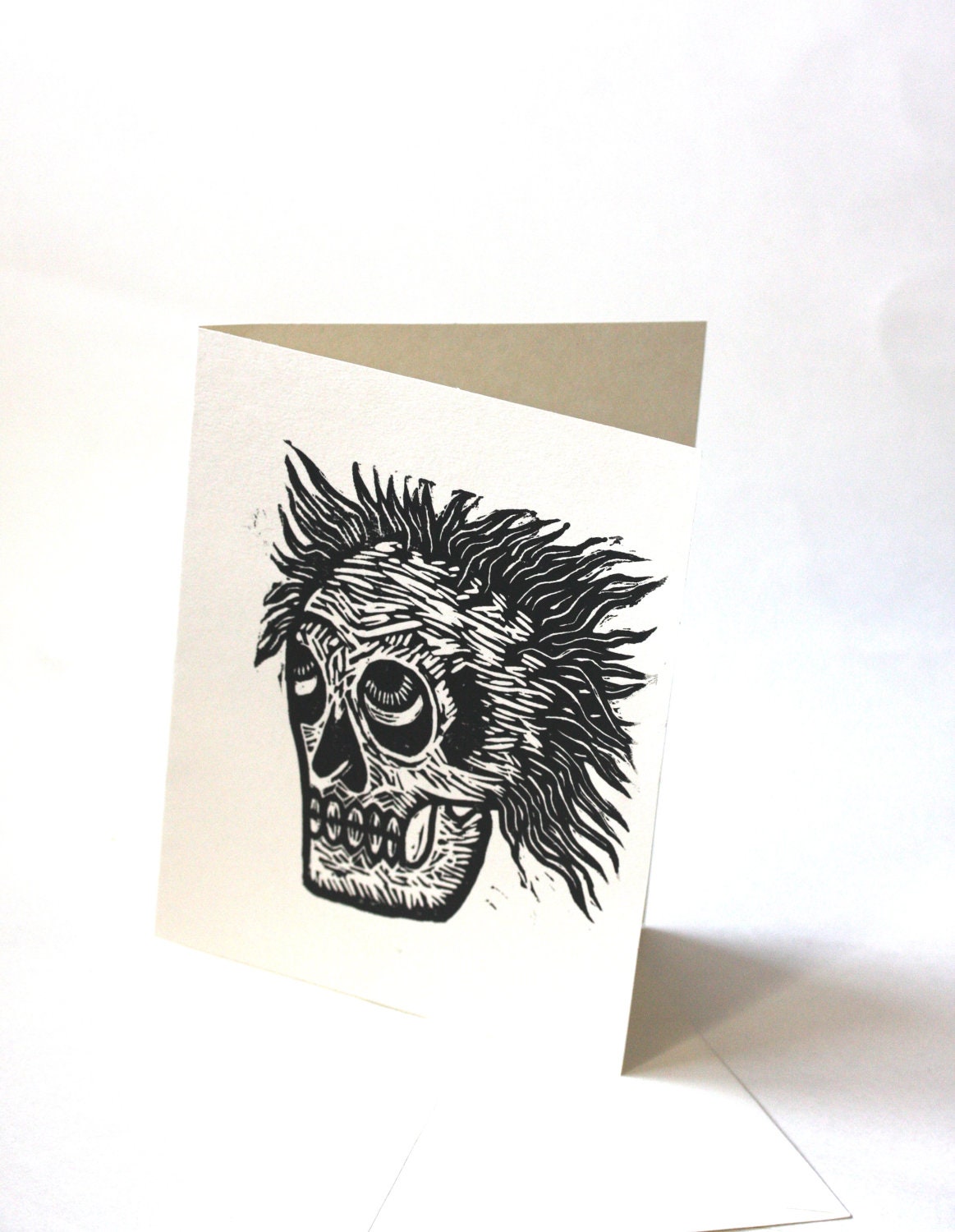 Zombie Linocut Blank Greeting Card