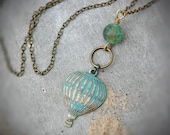 Travel Envy - Hot Air Balloon Necklace, green verdigris, steampunk, charm necklace