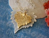 Double Leaf Necklace, Real Cottonwood Leaf, Real Leaves Sterling Silver & 24kt Gold Necklace, 2