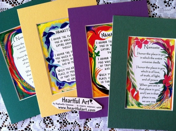 NAMASTE 5x7 Print YOGA Meditation Inspirational Spiritual Words Heartful Art by Raphaella Vaisseau