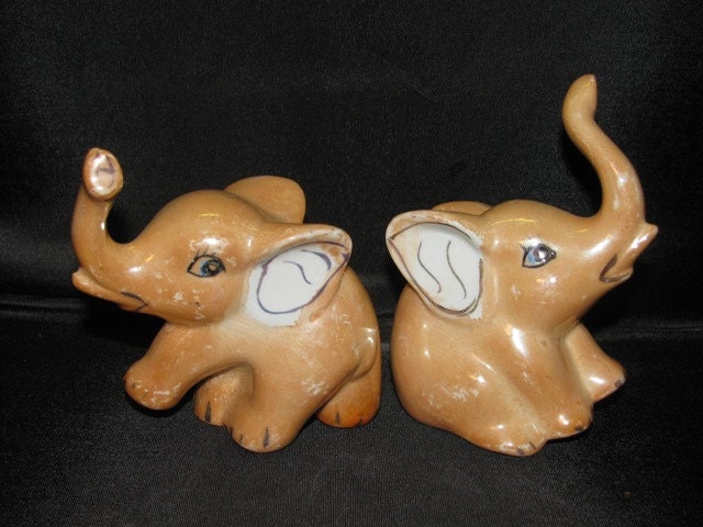 Vintage Lusterware Elephant Figurines,  Republican Symbol, Retro Lustre Glaze Golden Orange color, Lusterware Elephant