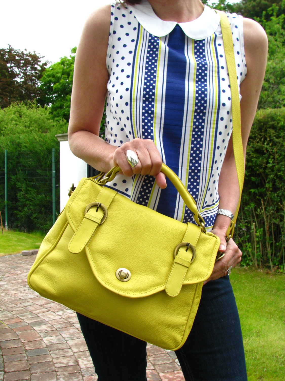 Yellow Leather Handbag Satchel, Leather Purse